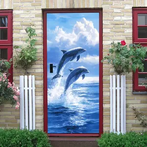 2pcs Ocean Theme Dolphin Wall Stickers for Living Room Bedroom Kids Room Decor Self Adhesive Removable Waterproof Wall Decals Home Wall Art Decor Cartoon Animal Marine Life Stickers Blue Ocean Dolphin