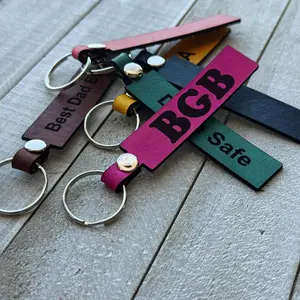 Custom Leather Keychain | Personalized Quote, Initial, Monogram, Drive Safe Key Chain | Leather Key Ring Holder Fob | Gift for Him | Initial Leather Keychain
