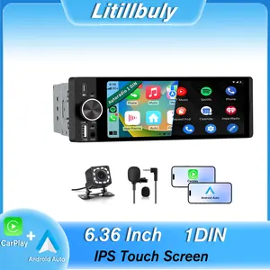 Wireless CarPlay & Android Auto Car Stereo, 1-DIN 6.36 inch HD Touchscreen Radio with Bluetooth, Backup Camera, USB-C/USB/Mirror Link/Mic, GPS/FM