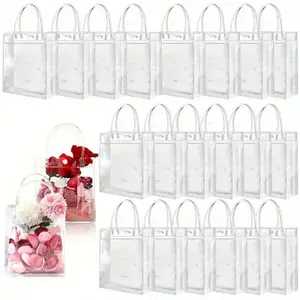 10 Transparent PVC Christmas Gift Bags, Durable Clear Handles, Reusable Party Bags, Wedding Birthday Gifts, Easy Clean Candy Pouches, Gift Wrapping