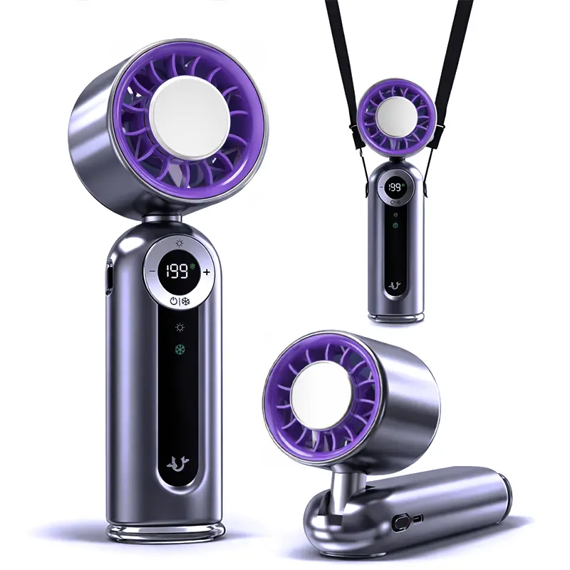 2026 Refrigeration Handheld Turbo Fan, 4000mAh Battery Operated, Up to 12 Working Hours, 199-Level Stepless Control with Digital Display, 5-in-1 Handheld/Neck/Desktop Cooling Fan for Travel, Dorm & Office, summervibes tiktokshop