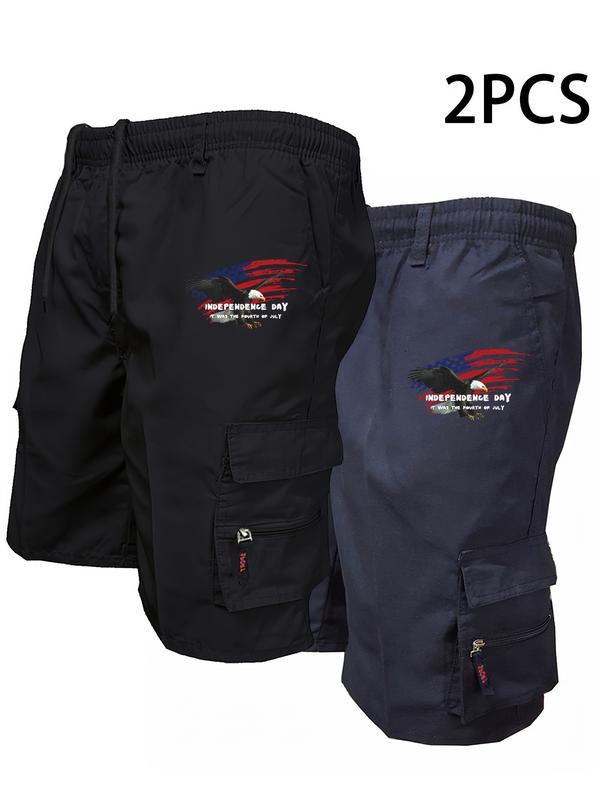 Men's 2-Piece American Flag Overalls Shorts Loose Fit Waist Drawstring Side Pockets Ideal for Summer Outdoor Leisure Work Wear Patriotic Style