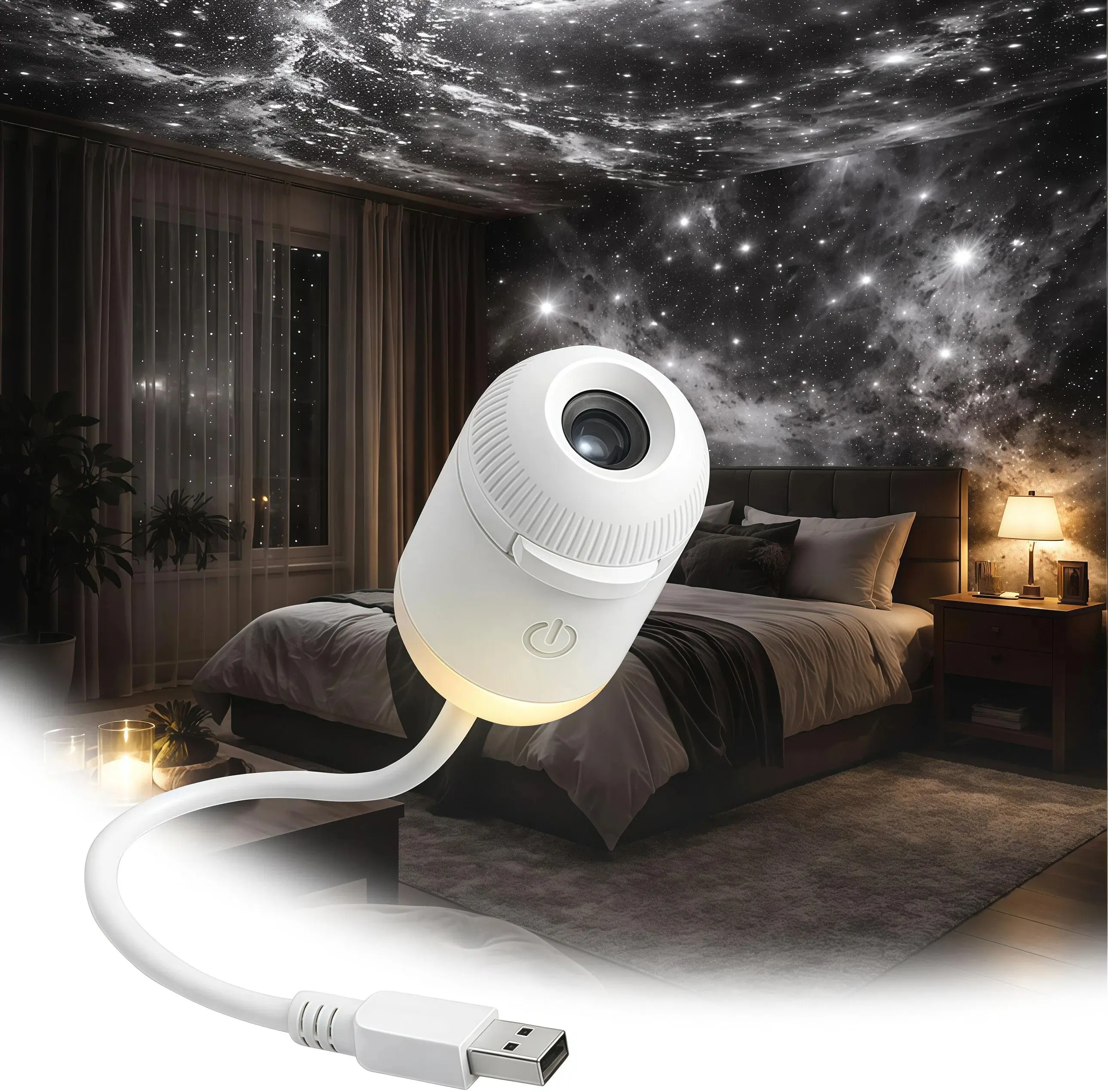 2-in-1 Galaxy Projector Night Light Adjustable Brightness Star Projector and Night Lamp Sleep Companion Ambient Lighting Vehicle Atmosphere Relaxing Home Decor Ideal for Sleeping and Creating Mood