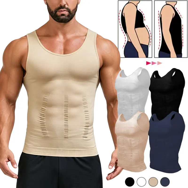 Men's Seamless Compression Tank Top, Tummy Control Waist-Tightening Spandex Shapewear Vest for Gynecomastia, Tight-Fitting Elastic Shapewear Top, Spandex Shapewear Tops Waist Training Corset Waist Cincher Shaper