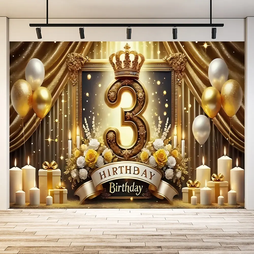 Golden Color 3rd Birthday Backdrop Banner, Party Supplies/gifts, Cake Table Decoration, Family Gathering & Holiday Celebration