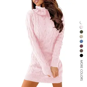 Womens Cable Knit Sweater Dress Sexy Long Sleeve Bodycon Turtleneck Mini Fall Sweaters Dresses