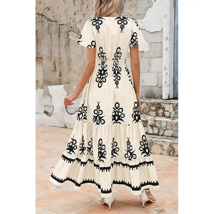 PrettyGarden Women's Summer Casual V Neck Boho Maxi Dress Flowy - TikTok  Shop