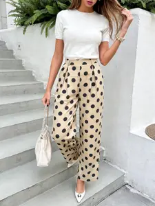 Y2K Sporty Coquette Polka Dot Wide-Leg Pants, Women - High-Waisted Slim-Fit Casual Trousers Vintage Effortless Sporty Drape Light Sport Daily Versatile