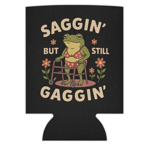 Saggin But Still Gaggiin' Double-Sided Beer Can Holder Sleeve Gift for Wife or Girlfriend Portable Black Party Gag Gift boating summer beach hilarious
