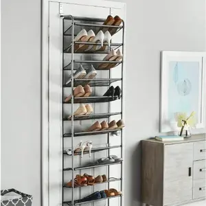 36 Pair Over-The-Door Shoe Closet Organizer Rack for 36 Pairs, 12 Tier, Metal, Gray