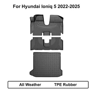 【fathersdaygift】All-Weather TPE Rubber Car Floor Mats & Custom Size Cargo Liner with Waterproofing Layer, Precise Fit for 2022-2025 Hyundai Ioniq 5 (Movable Console Only), Automotive Interior Accessories