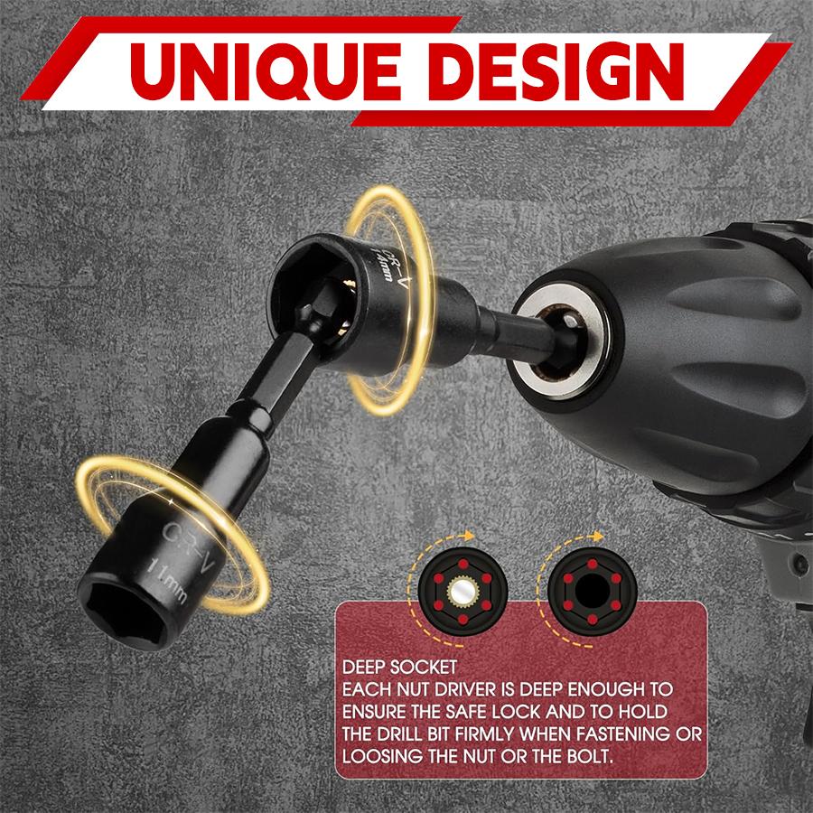 15-Piece Magnetic Nut Driver Set Chrome Vanadium Steel 1/4" Hex Shank Impact Resistant SAE 1/4"-9/16" Metric 6-14mm Hand Tools for Auto Repair, Home Maintenance, Furniture Assembly and Garage Workshop