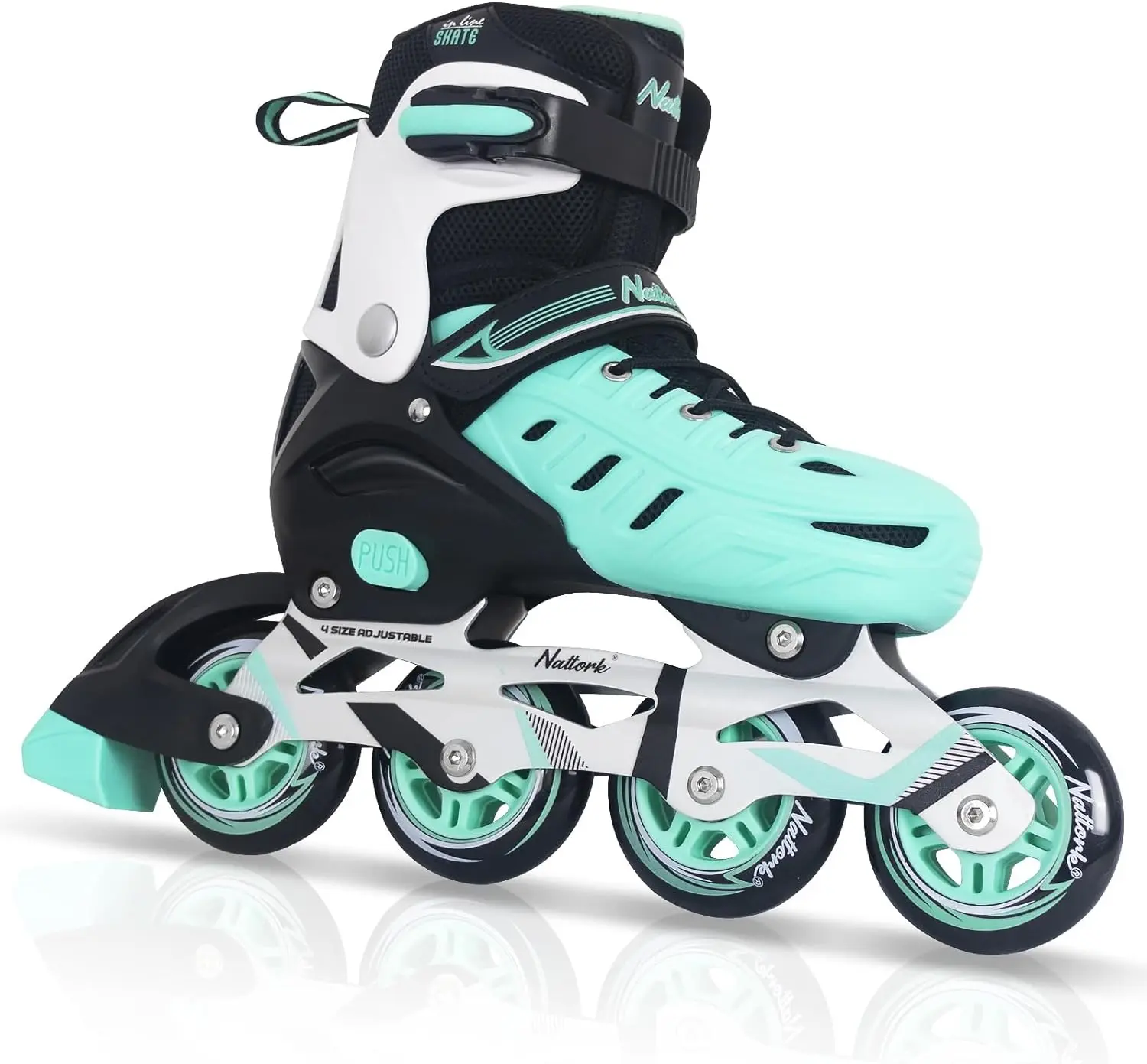 Nattork Kids Roller Blades Shoes - 4-Size Button Swap High-Top Inline Skates, 8 Light-Up Smooth Rolling 82a PU Quick-Turn Wheels, ABEC-7 Bearings, Triple Lock Buckle, Breathable Mesh, High-Top Support for Indoor/Outdoor Inline Skating