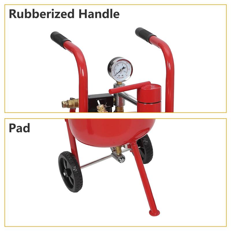 GARVEE 10 Gallon Portable Air Sandblaster with 125PSI High Pressure, Equipped with 6" Wheels for Easy Mobility, Ideal for Surface Treatment and Material Cleaning Tasks