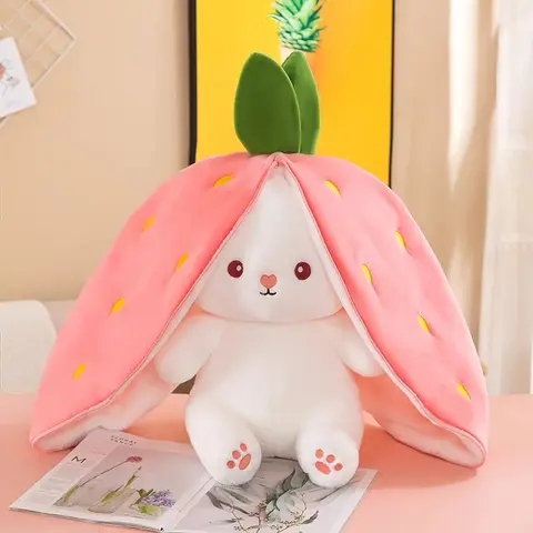 Strawberry Bunny Plush Toy Soft Kawaii Perfect for Cuddling Gifting or Decorating Your Bed Shelf Ultra Soft Fabric - Stuffed Animal Cute Strawberry Bunny Plush Toy Soft Kawaii Stuffed Animal Gift for Kids Girls Hug Pillow Bed comfort  gifts squish  mail A