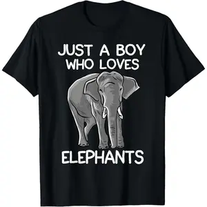 Just A Boy Who Loves Elephants Funny Elephant Lover for Men T-Shirt,Made in USA