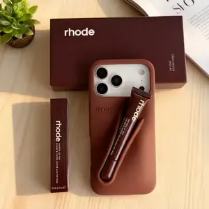 Luxury Rhode Silicone iPhone Case with Lipstick Holder Slot, Smooth Anti-Fingerprint Shockproof Cover for iPhone 11–17 Pro Max