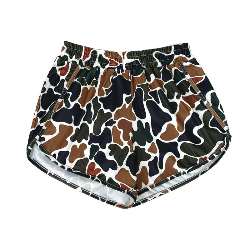 Women's Camo Cross Strap Micro Shorts Unique Pattern Couple Workout Casual Wear