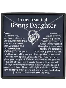 Stepdaughter Gift Heart Design Necklace for Daughter with Box Packaging and Card, Bonus Daughter Birthday Present, Christmas Gift, I love you to the moon and back