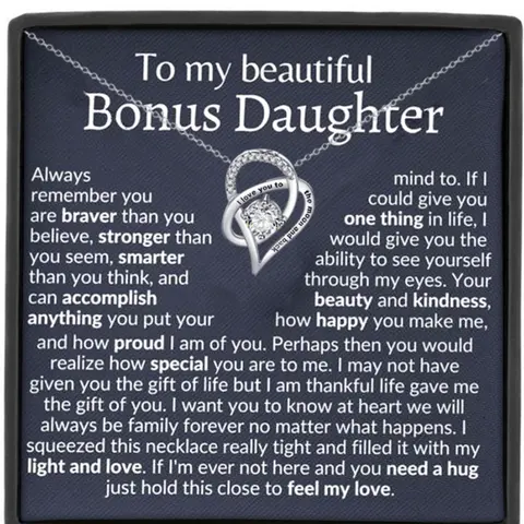 Mother's Day Gift Stepdaughter Gift Heart Design Necklace for Daughter with Box Packaging and Card, Bonus Daughter Birthday Present, Christmas Gift, I love you to the moon and back