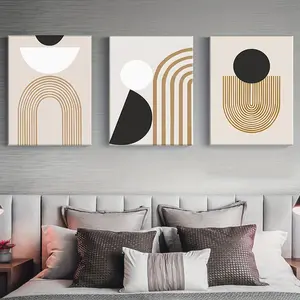 3 Piece Framed Minimalist Abstract Art Canvas Brown Black and White Geometric Line Painting Modern Aesthetic Wall Decor for Bedroom Living Room and Office Wrapped Canvas Gift Hanging UV Resistant Inks Premium Canvas Artistic Gift Choice