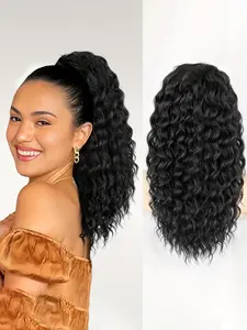 Drawstring Ponytail Extension, Medium Length Water Wave Wig, Corn Wave Design, Easy-To-Wear & Stylish Hair Accessory, Wavy Curly Ponytails