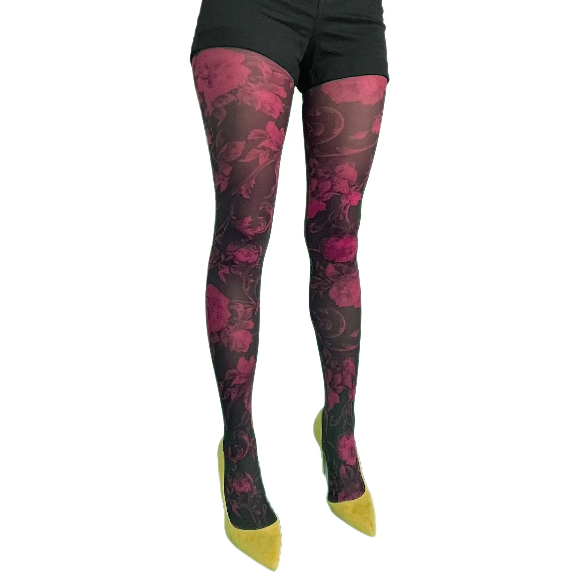 Pink Floral Patterned Tights For Women