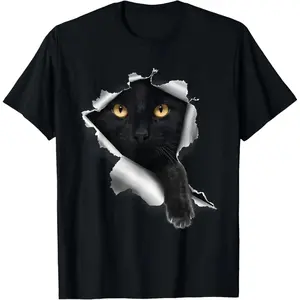 Cute Cat Design Trendy Versatile Slimming Breathable Comfortable 100 Cotton Black Cat T Shirt Top Casual 0629D 818