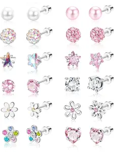 Mixed Colorful Flower & Heart & Ball Design Stud Earrings, Fashionable Earrings for Women & Girls, Trendy All-match & Exquisite Jewelry for Birthday Gift, Hypoallergenic Earrings