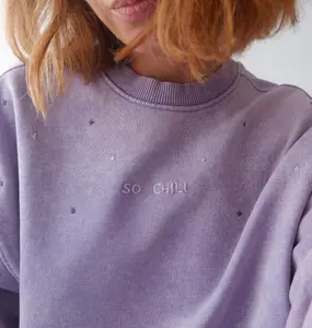 Personalized Hand Embroidered Sweatshirt. Faded Color Pullover.