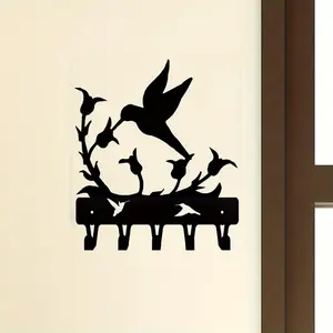 Wall-Mounted Hook Up Hummingbird Key Rack Hanger – 6 Inch Wide Iron Crafts Wall Art, Wall Mount Design, Decorative Storage Hooks for Keys, Towel, and Coats – Elegant and Functional Home Décor