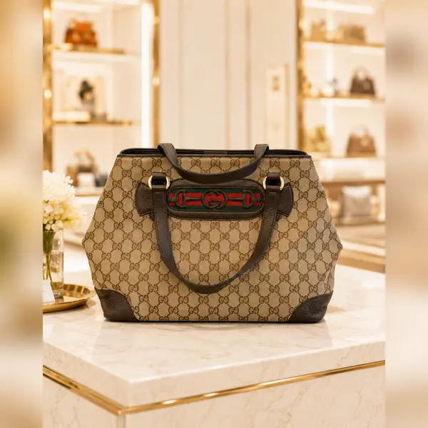 Pre-owned GUCCI fance Tote Bags Horsebit GG Canvas Large Tote Bag Beige Brown Web Stripe LA23266554