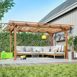 SAVEYOUR 12 x 10 Feet Brown Wooden Outdoor Pergola, Rustic Grape Vine Pergola Arbor, Heavy Duty Wood Structure Plant Climbing Support, Decorative Shade Shelter for Garden, Patio, Backyard and Deck
