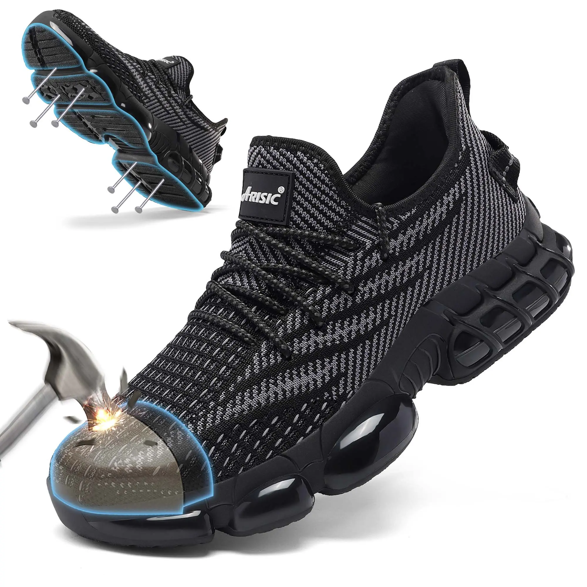 2026 New Men’s Steel Toe Safety Shoes Composite Toe Work Sneakers Comfortable Durable Lightweight Indestructible Work Shoes Breathable Puncture Resistant Walking Leisure Footwear for Outdoor Construction Industrial Job Site Protection All Day Wear