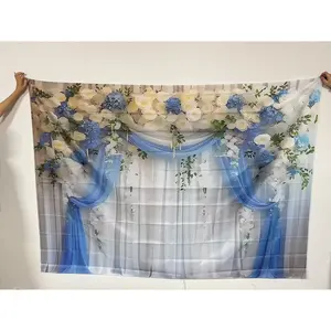 Flower Pattern Curtain Background Banner, 1 Count Romantic Chiffon Backdrop, Floral Wedding Backdrop, Wedding Arch Backdrop, Wedding Arched Backdrop, Wall Decoration for Wedding Party Anniversary Garden Photo Booth, Ornaments