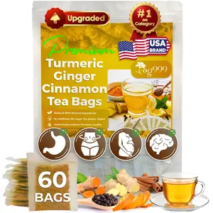 Premium Turmeric Ginger Cinnamon Tea. Upgraded Version. Improve Digestion, Support Brain, Weight, Skin and Sleep. Eco-Conscious Tea Bags. No Sugar, No Caffeine, No Gluten, Vegan.