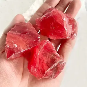 3 Pieces Raw Rough Cherry Quartz Red Quartz Crystal Rock Chunks Healing Mineral Rocks Specimens Gifts, 3-5cm size