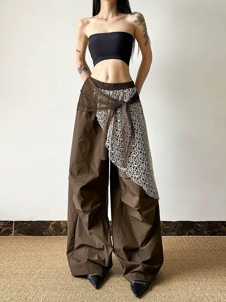 New Women's Streetwear-Style Faux Two-Piece Wide-Leg Pants Wrinkled Avant-Garde Design Slim-Fit Versatile Trousers Casual Cool-Gear for Everyday Street Style New Women's Streetwear-Style Faux Two-Piece Wide-Leg Pants Wrinkled Avant-Garde Design Slim-Fit Versatile Trousers Casual Cool-Gear for Everyday Street Style