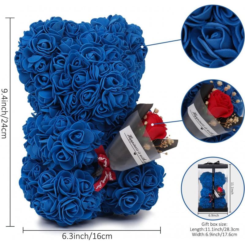 Rose Bear Gifts for Women-Best Gift for Valentine's Day,Mother's Day,Christmas,Birthday,Handmade Artificial Rose Teddy Bear Gifts for Girlfriend,Mom, and Daughters, Artificial Roses Bouquet with Bear Shaped Design,Surprise Clear Gift Box