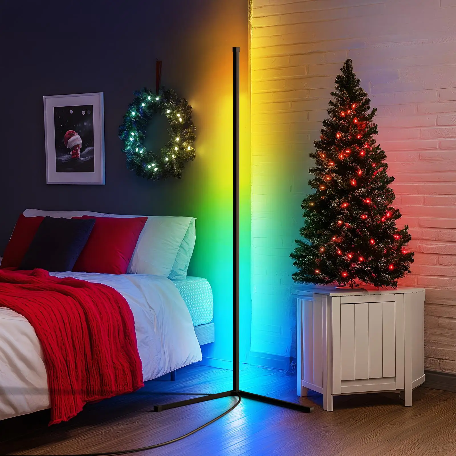 USB Powered LED Lights for Bedroom, RGB IC LED Floor Lamp, Smart App Control RGB Corner LED Light, Dimmable Floor Night Light with Remote Control, Cus
