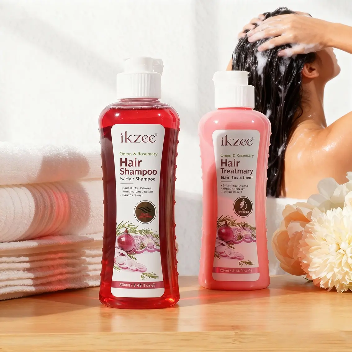 Ikzee Onion Biotin Rosemary Natural Extract Shampoo & Conditioner Set, Anti Dandruff Haircare Solution, Repair Split Ends, Reduce Dandruff, Strengthen Hair, Healthy Shine, 250ML X 2
