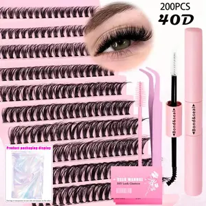 4-in-1 Eyelash Extensions Kit, 1 Set False Eyelash Cluster Kit with Bond and Seal, Tweezers and Brush Eyelash Tools, Asian Doll Lash Clusters, Professional Eye Makeup Accessories for Women & Girls, DIY Eyelash Extensions Cosmetic, Eyelash Glue Extension