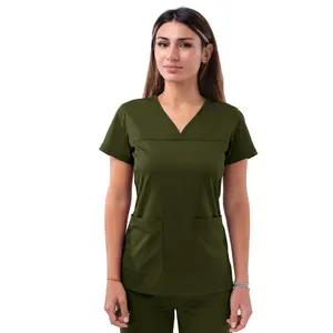 Sweetheart V-neck Scrub Top by Adar XXS-3XL /  Olive