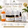 Ammoya Naturals Gentle Hydrating Adult Body Care Kit - Daily Exfoliate Charcoal Kojic Soap, Sugar Scrub, Turmeric Powder, Lemon Brightening Serum, Lightweight Nourishing Moisturizing Pouch for Discoloration, Body Wash