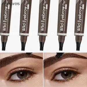 6pcs/set 4 Points Eyebrow Pen Non-Smudge Dark Brown Long Lasting Liquid Eyebrow Tattoo Pen Cosmetic Eyebrow Makeup Waterproof Microblading Eyebrow Pencil