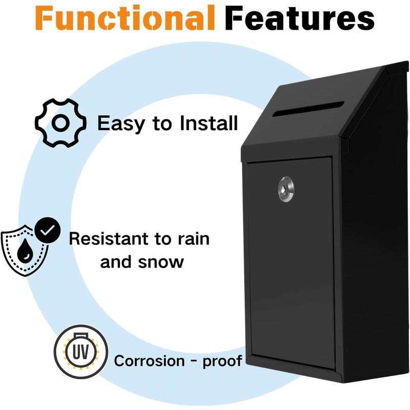 Metal Donation Box Collection Box Safe Suggestion Drop Box with Lock Wall Mounted Mailbox with Rain Cover Delivery Ballot Box with Slot for Outside Office (Black) Metal Donation Box Collection Box Safe Suggestion Drop Box with Lock Wall Mounted Mailbox with Rain Cover Delivery Ballot Box with Slot for Outside Office (Black)