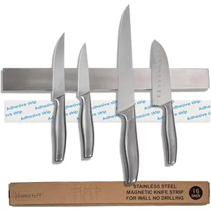 Premium Magnetic Knife Holder for Wall No Drilling 16 Inch Stainless Steel Self Adhesive Kitchen Magnetic Knife Strip With Upgraded Adhesive Sticker