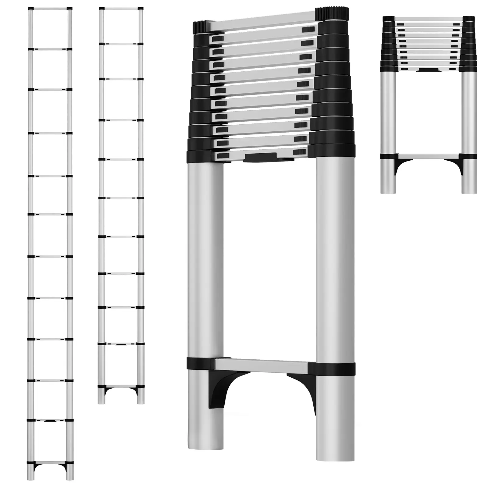 12.8/15.5ft Telescoping Extension Ladder, Stainless Steel Folding Telescopic Ladder with Locking Mechanism, Multi-Purpose Collapsible Ladder for Home or RV Outdoor Work, Bearing 330lbs