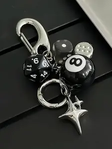 Dice & Star Design Keychain for Women & Men, Trendy All-match Keychain for Birthday Gift, Round Ball, Keychain Pendant, Cool keychains