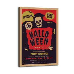 Halloween Party Poster Retro Old Halloween Event Poster Decorative Painting Canvas Wall Art Picture Print Modern Family Bedroom Decor
